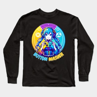 Button smashing gamer girl Long Sleeve T-Shirt